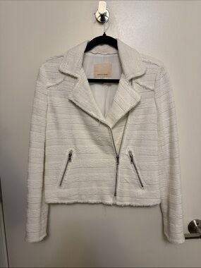 Rebecca Taylor White Tweed Pattern Biker Jacket